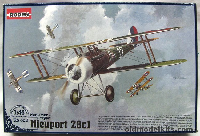 Roden 1/48 Nieuport 28c1 - 94th Aero Squadron Lt. James A. Meissner France May 1918 / Same Pilot April 1918 / Same Sq Major John Huffer April 1918 France, RO403 plastic model kit